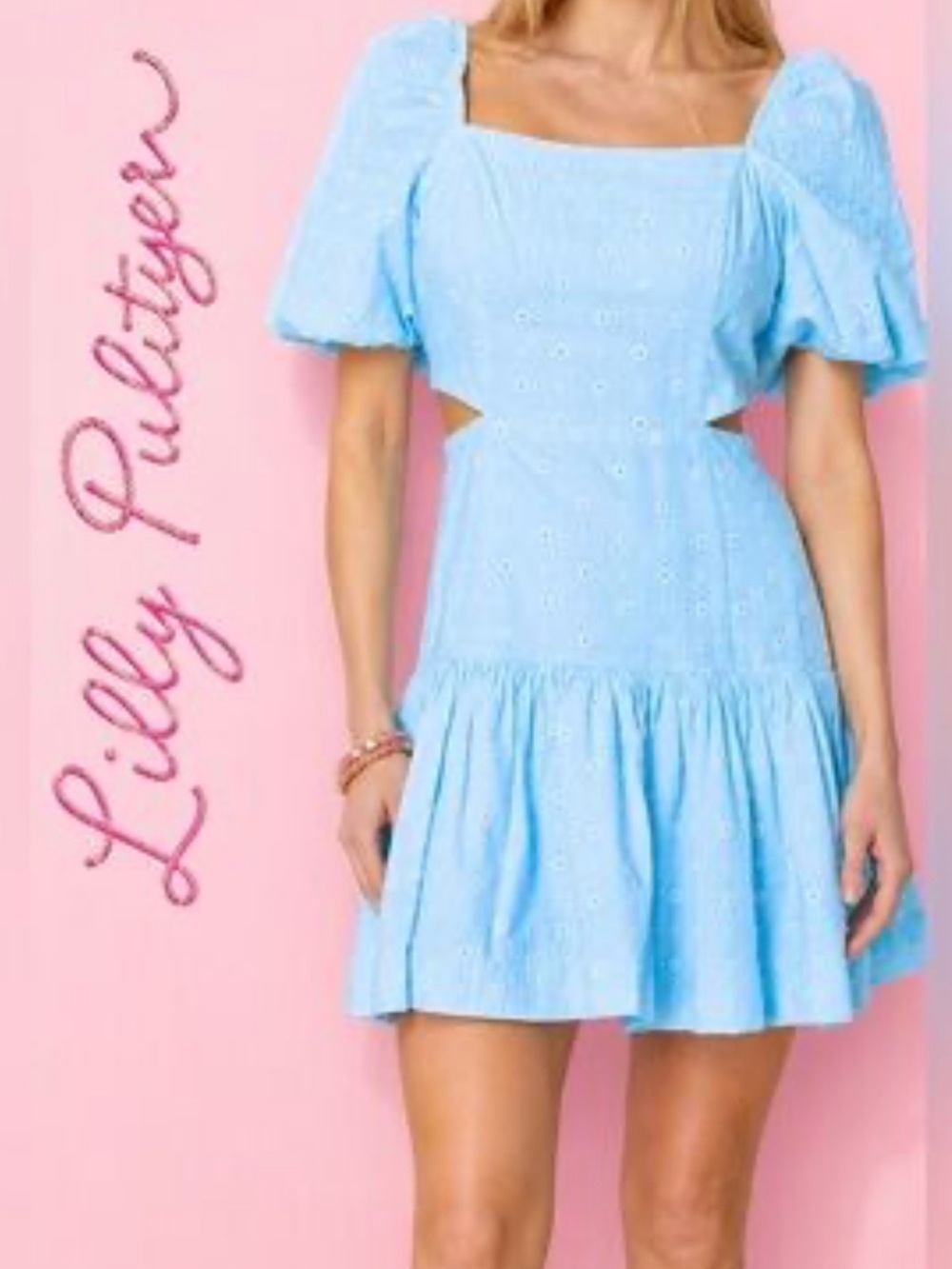NWT Lilly Pulitzer Kylanne Elbow Sleeve Embr Linen Dress Hydra Blue  Size 10